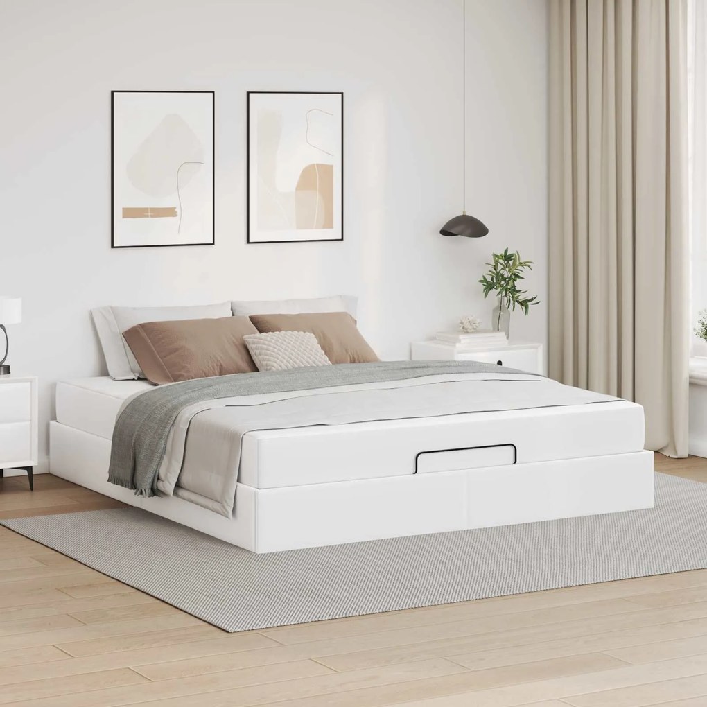 vidaXL Estrutura de cama com colchão com colchão 2 pcs Branco PVC