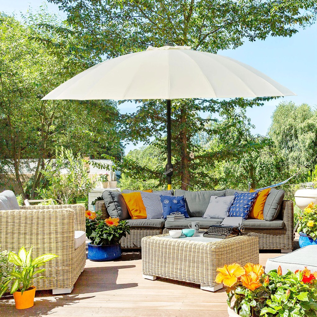 Guarda-sol vertical redondo e inclinável para jardim, com 18 varas, manivela, mastro em metal e fibra de vidro, Ø 2,5 m, poliéster de alta densidade,