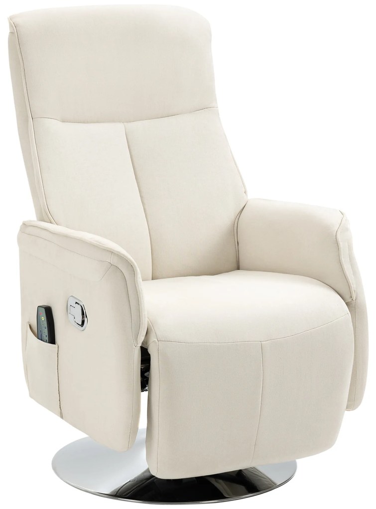 HOMCOM Poltrona de Massagem com Apoio para os Pés Poltrona Relax Reclinável até 135° com 10 Pontos de Massagem 68,5x84x110cm Creme | Aosom Portugal