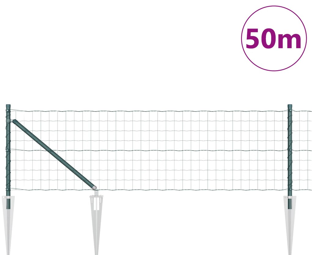 Cerca Euro com 13 Postes de Espinho 0.6x50 m Aço Galvanizado Verde