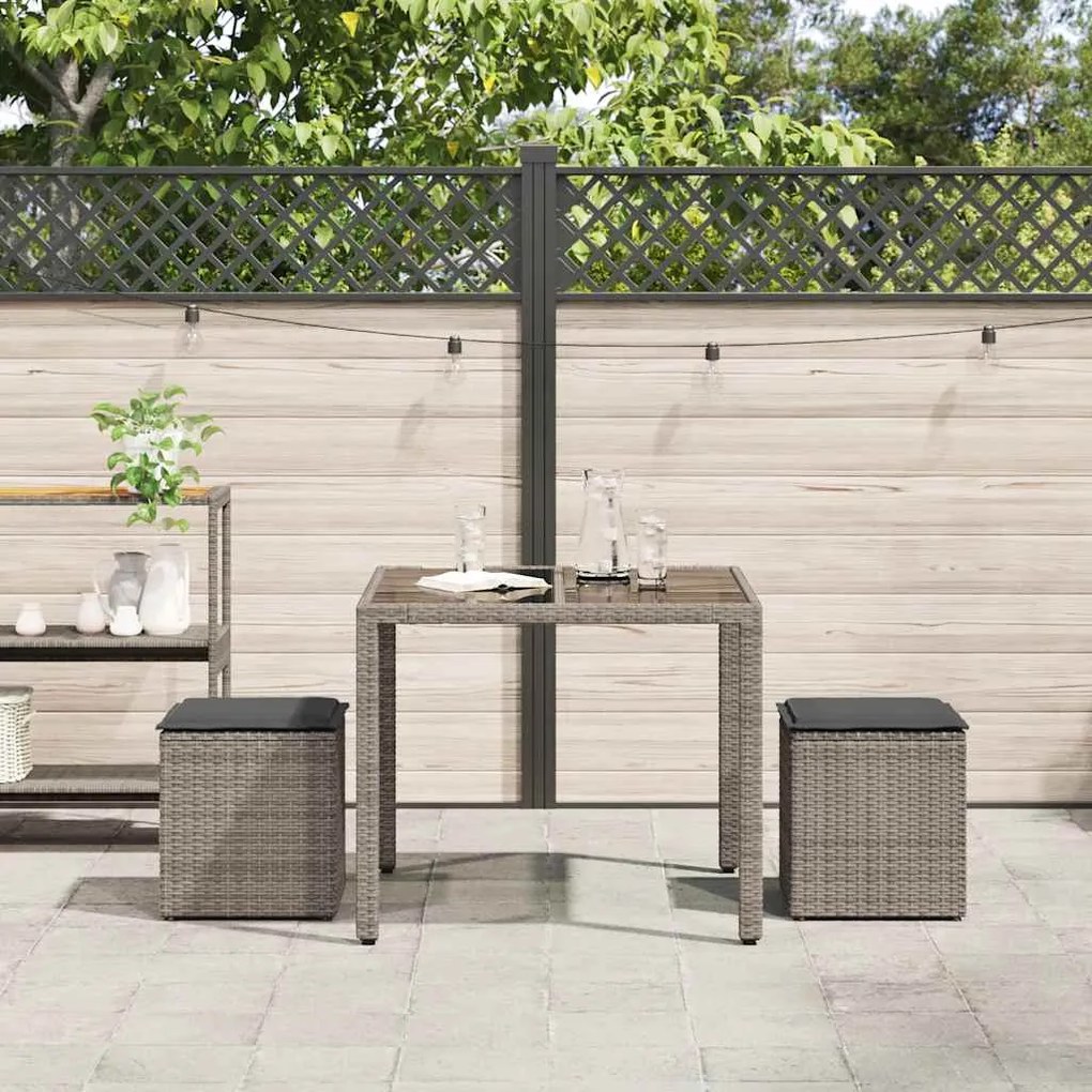 Bancos jardim com almofadas 2 unid 40x40x43 cm vime PE cinzento