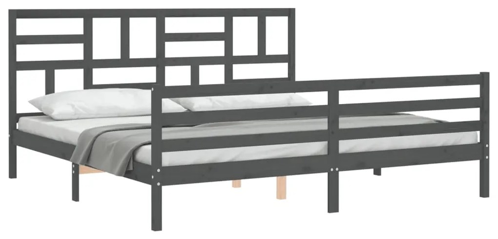 Estrutura de cama com cabeceira 200x200 cm madeira maciça cinza