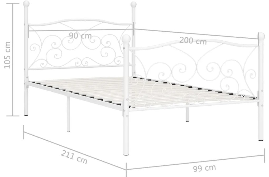 Estrutura de cama com estrado de ripas 90x200 cm metal branco