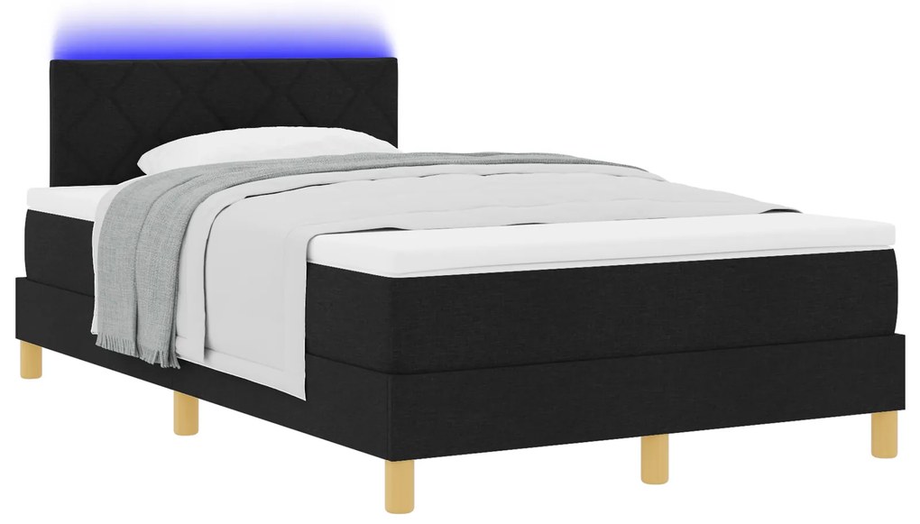 Cama Box com Colchão & LED Preta 120x200 cm Tecido