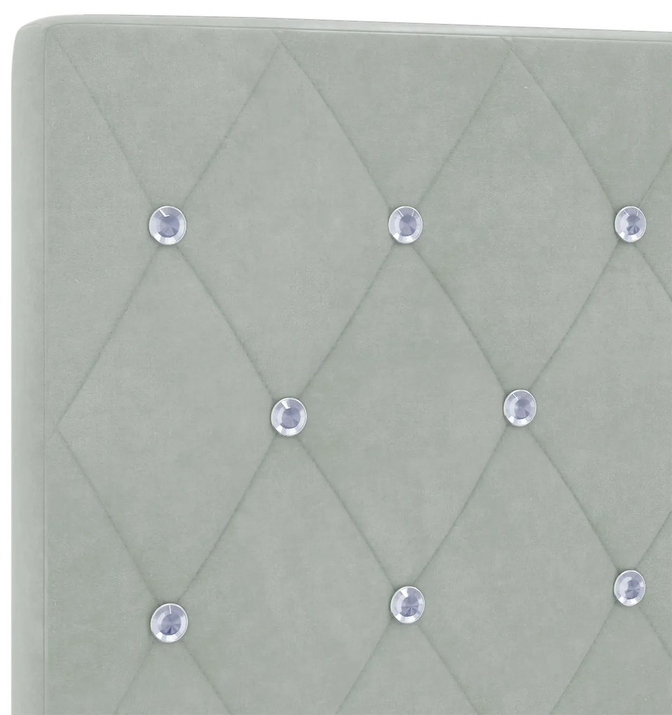 Cabeceira com Botões de Cristal Tufted Cinza Claro 140 cm de Veludo