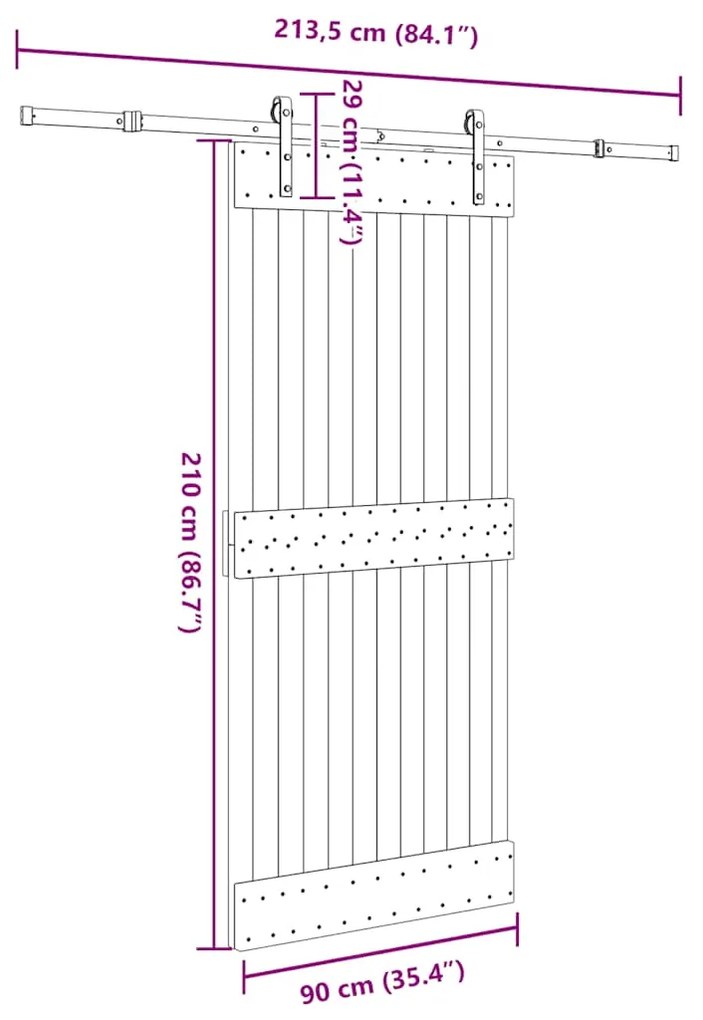 Porta de correr com ferragens 90x210 cm madeira de pinho maciça