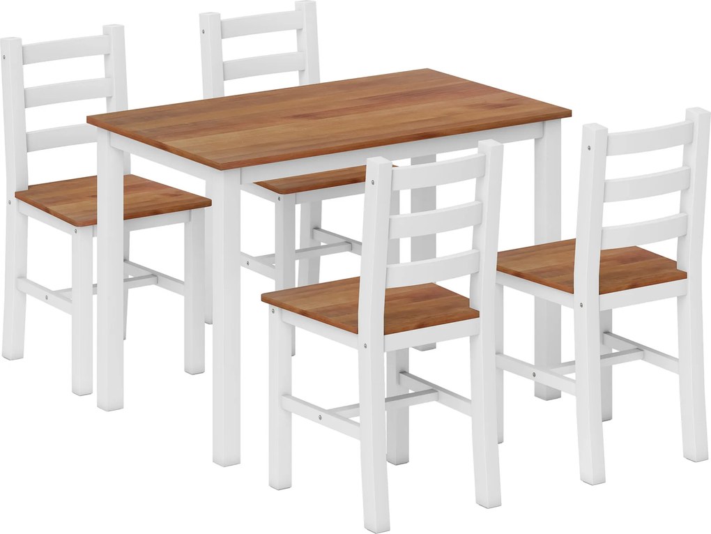 HOMCOM Conjunto de Jantar, Mesa de Jantar, 4 Cadeiras, Conjunto para Sala de Jantar, Madeira de Pinho, Castanho+Branco | Aosom Portugal