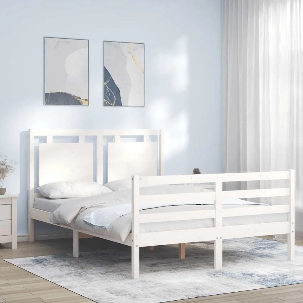 Estrutura de cama com cabeceira 140x190cm madeira maciça branco