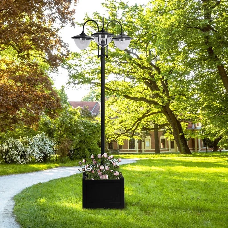 Candeeiro Solar de Jardim com Floreira – 60x55x189 cm – Preto – Luzes