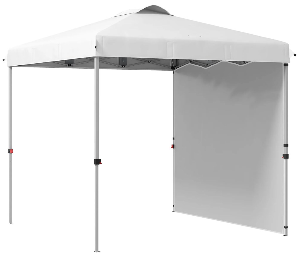 Outsunny Tenda Dobrável 247x247x268 cm  Tenda de Jardim com 1 Parede Lateral Altura Ajustável para Campismo Festas Branco