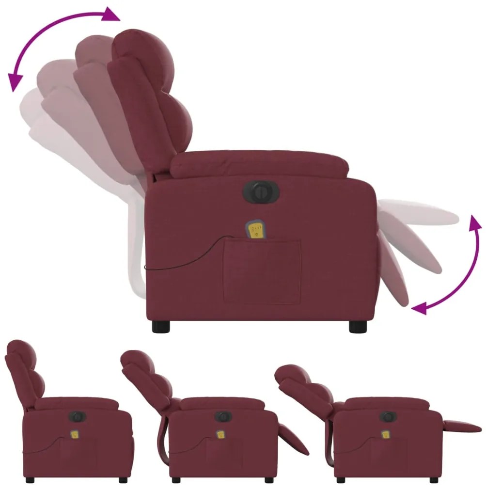 Poltrona reclinável de massagens elétrica tecido vermelho tinto