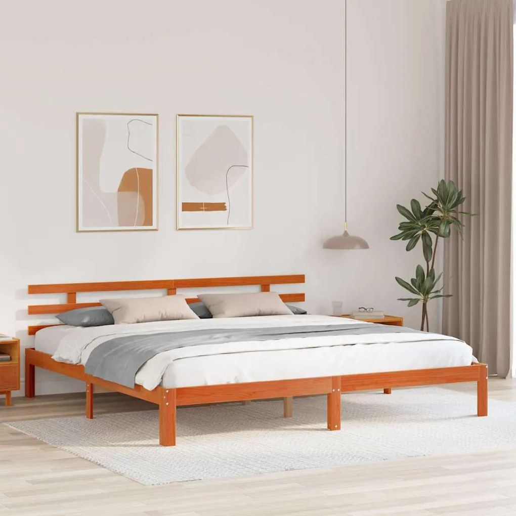 Estrutura de Cama Castanho Ceroso 200x200 cm Madeira Maciça de Pinho
