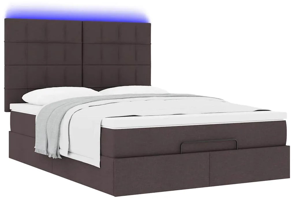 Estrutura cama otomana colchão 140x190cm tecido castanho escuro