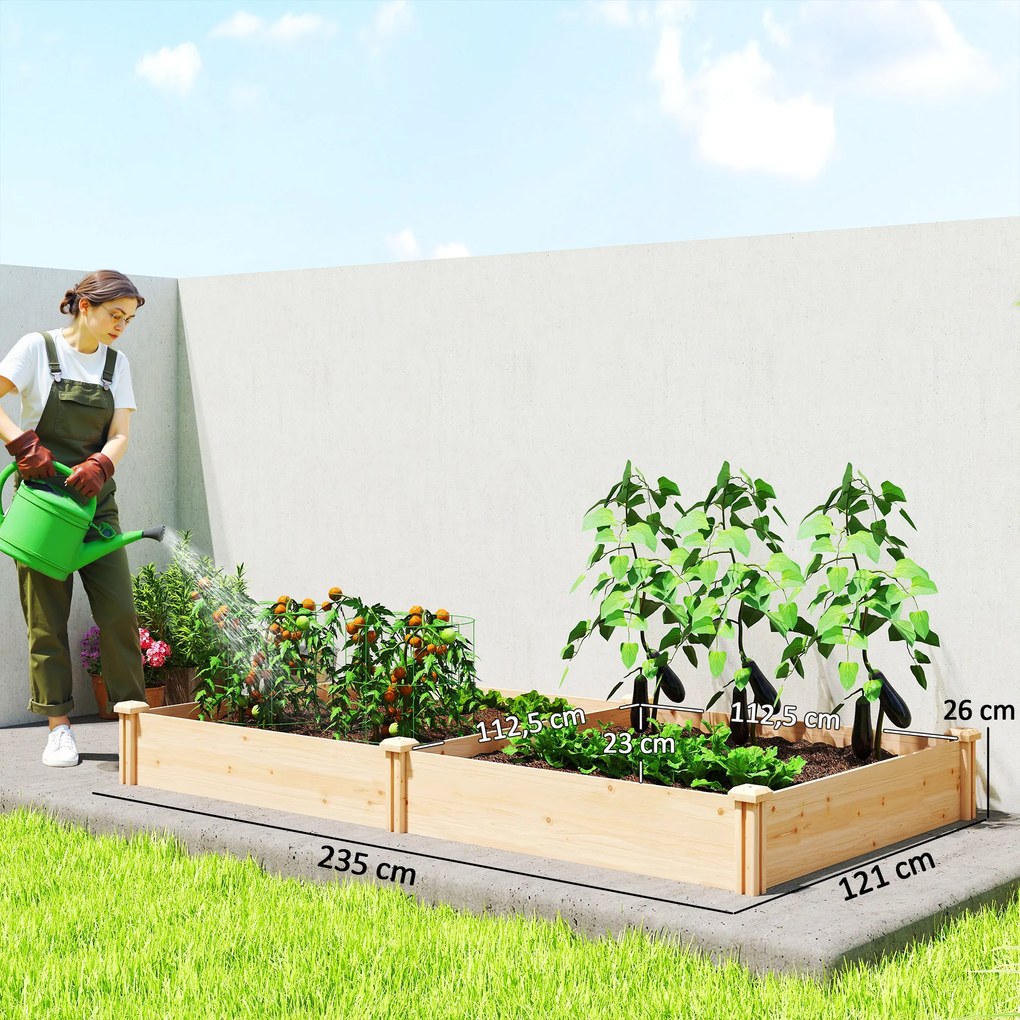 Floreira Elevada em Madeira Horta Urbana para Cultivar Plantas com Divisor e Base Aberta 235x121x26 cm Madeira