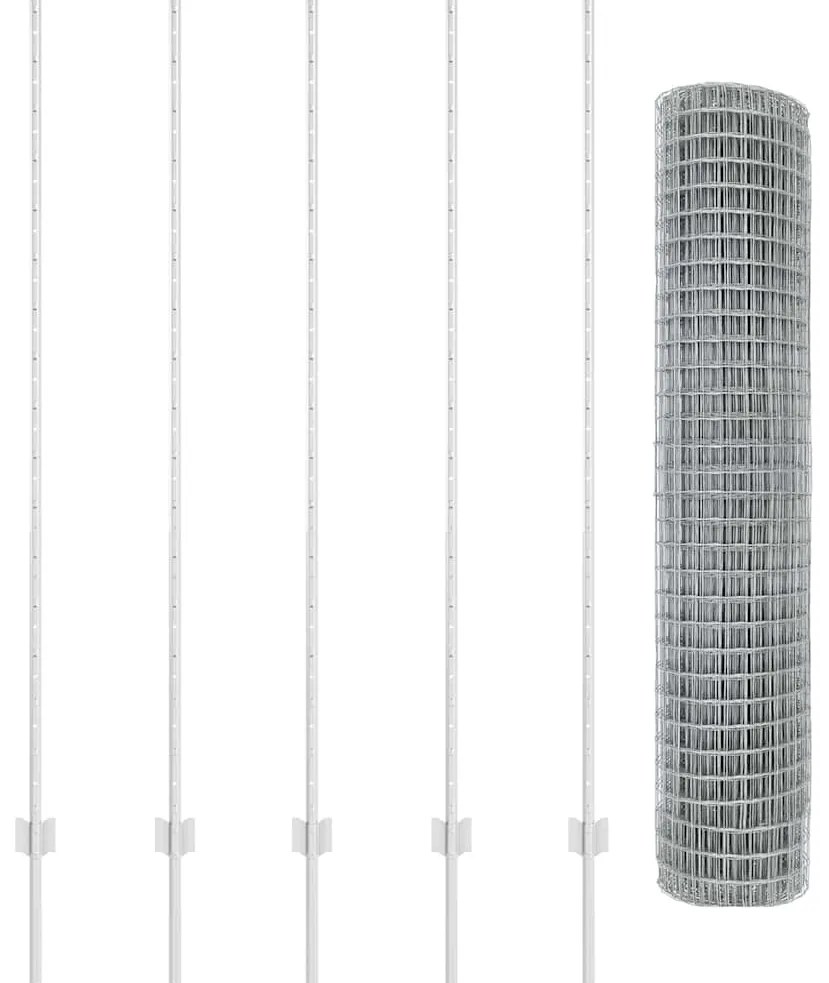Cerca Euro com 10 Postes Prateados 1,5x10 m Aço