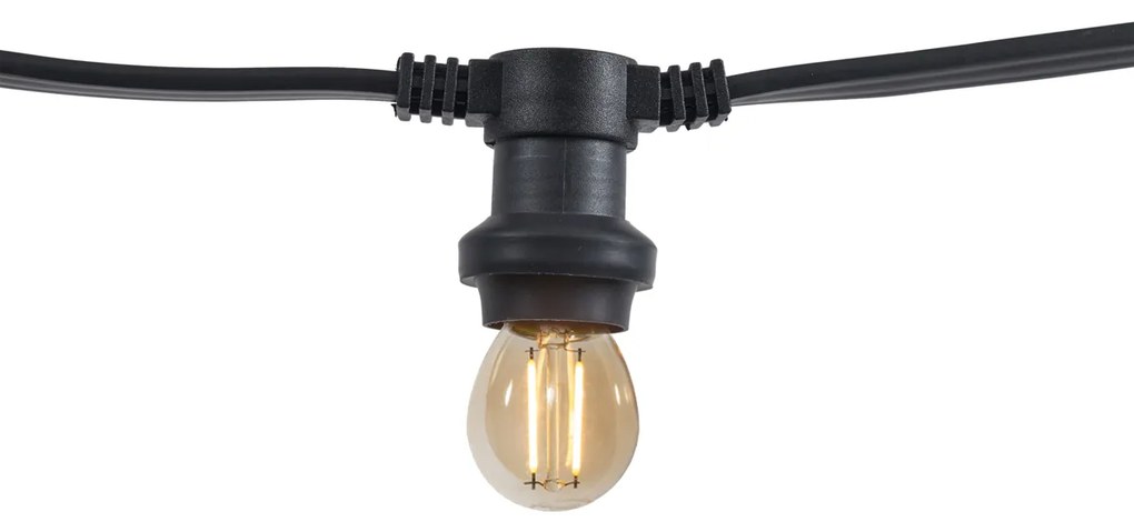 Fio de Luzes Conectável Preto com Ficha 10m, incl. 20 Lâmpadas E27 P45, IP64 - Lubber