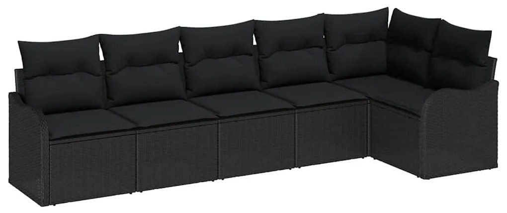 Conjunto de sofá de jardim com 6 peças e almofadas pretas de rattan