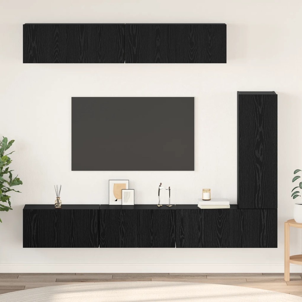 vidaXL Conjunto de Estante para TV com prateleira Outros 6 pcs Carvalho Preto