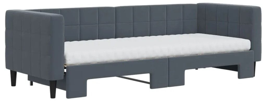 Sofá-cama c/ gavetão e colchões 80x200cm veludo cinzento-escuro