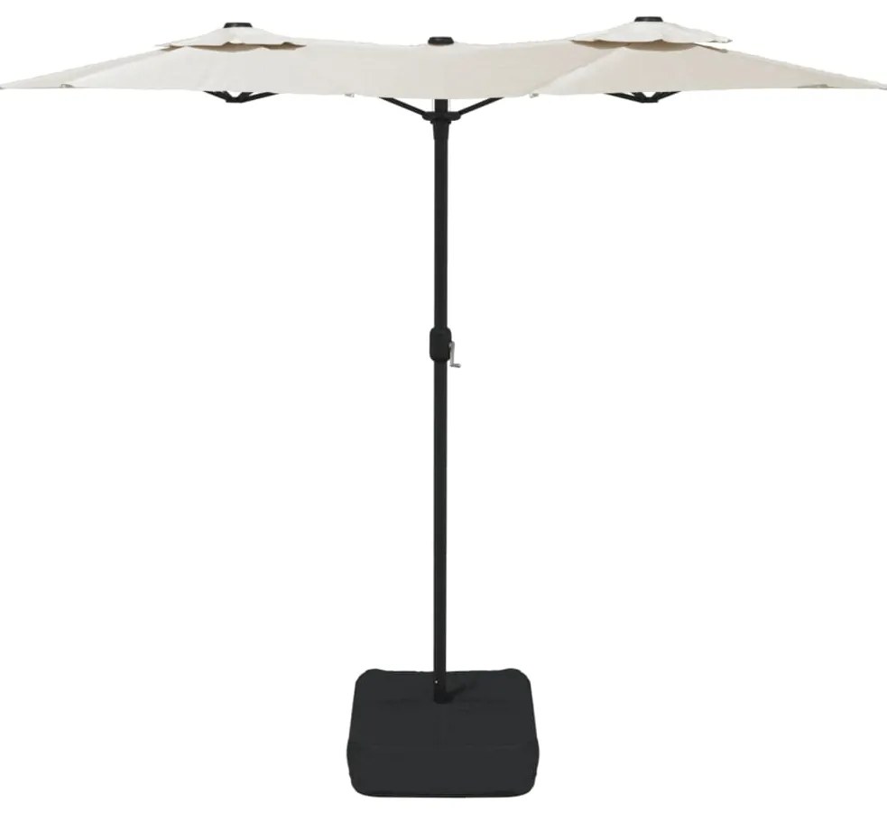 Guarda-sol de jardim c/ cabeça dupla/LED 316x240cm branco areia