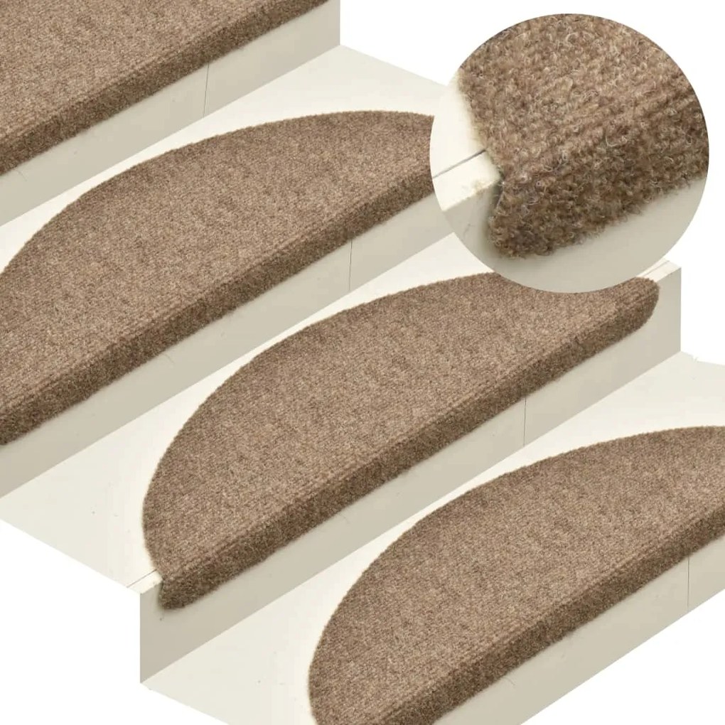 322355 vidaXL Tapetes de escada adesivos 15 pcs 65x21x4 cm agulhado creme
