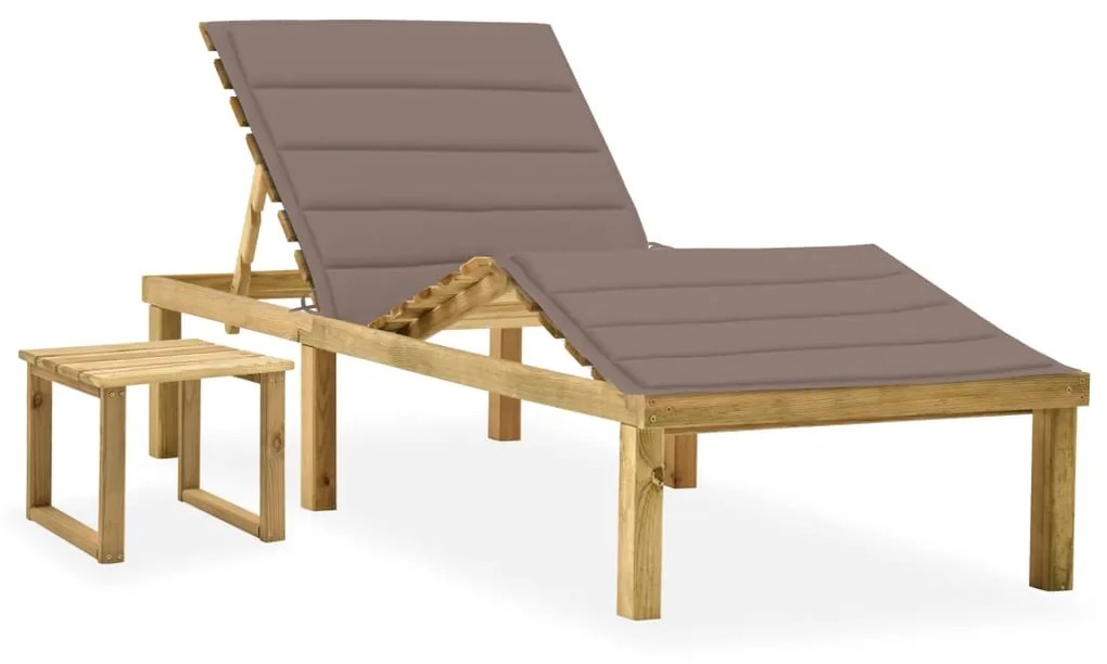 vidaXL Espreguiçadeira de jardim com mesa e almofadão pinho impregnado