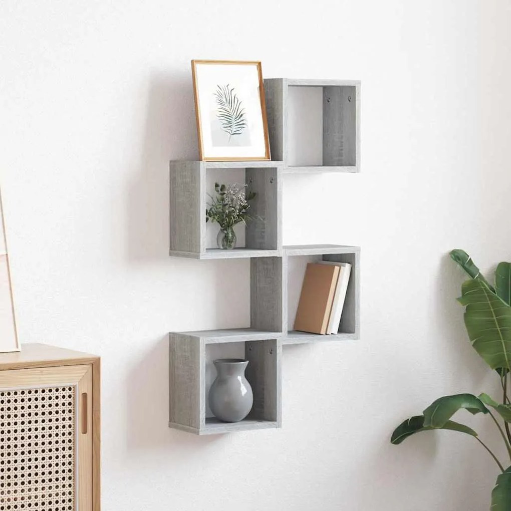 Prateleiras em Cubo 4 pcs Cinza Sonoma 26x15x26 cm em Madeira de Engen