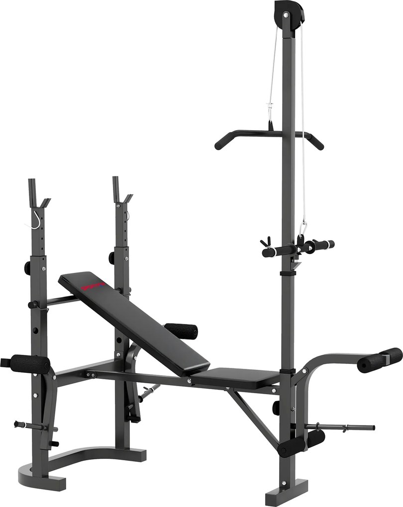 SPORTNOW Banco de Musculação Multifuncional Inclinável Banco de Pesos com Suporte para Barra Ajustável Extensão de Pernas  106x155x202 cm Preto | Aosom Portugal