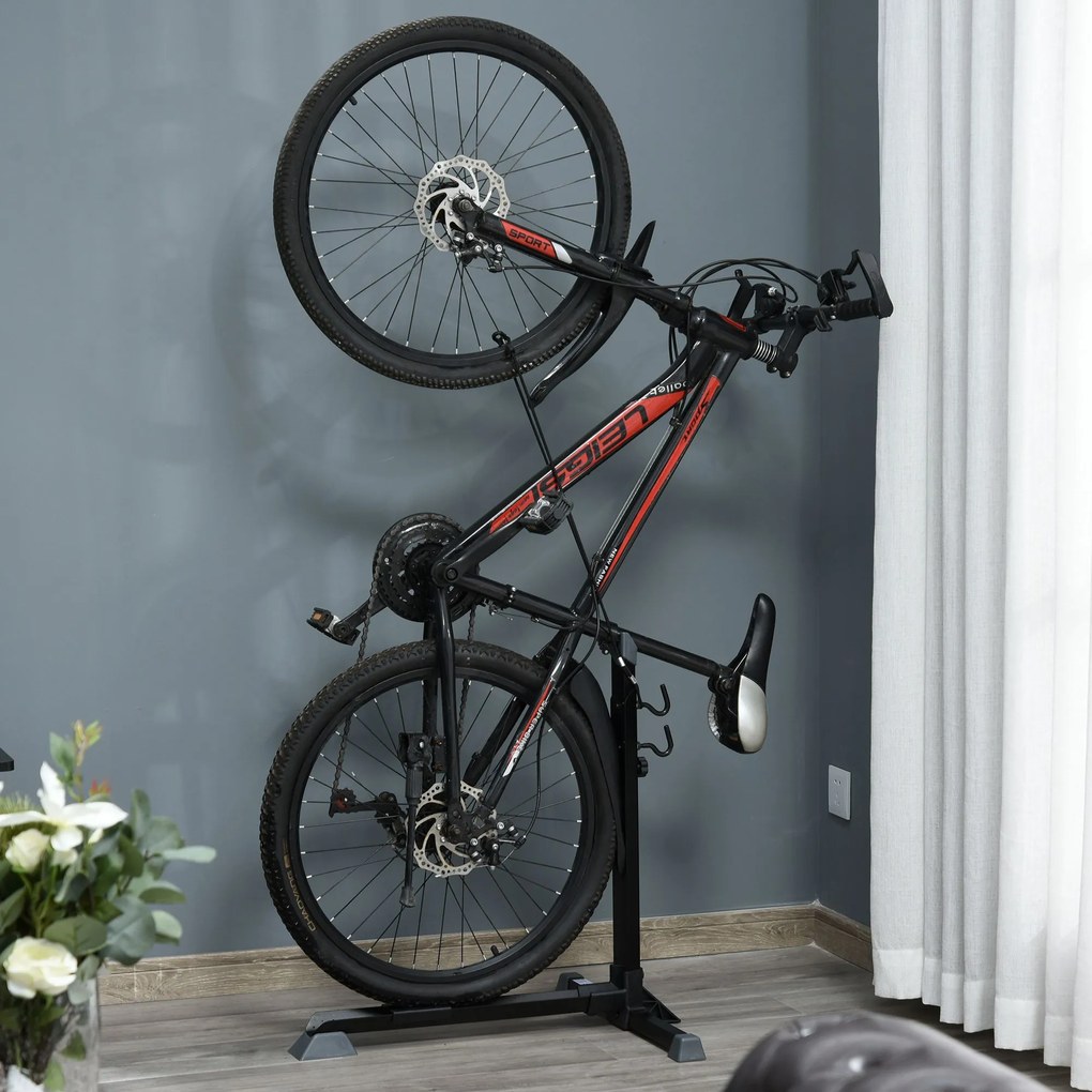 HOMCOM Suporte de bicicleta vertical Cavalete ajustável para bicicleta com alça de fixação fácil de transportar Suporta 30kg 66x56x63-73.5cm Preto