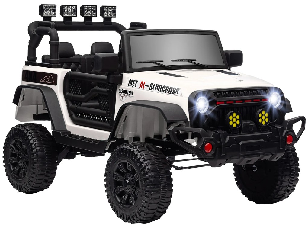 Carro Elétrico para Crianças com Bateria de 12V Controlo Remoto Bluetooth Faróis LED Buzina e Música 100x63x65 cm Branco