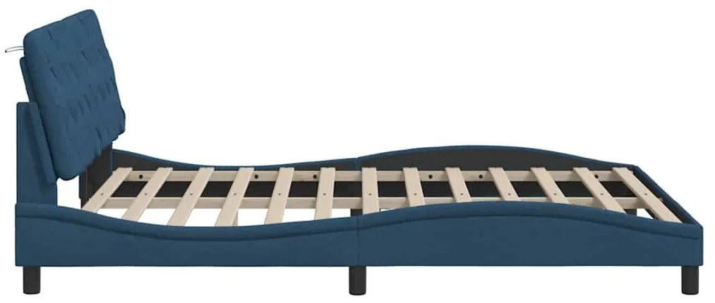 Estrutura de cama com LED sem colchão 160x200 cm tecido azul