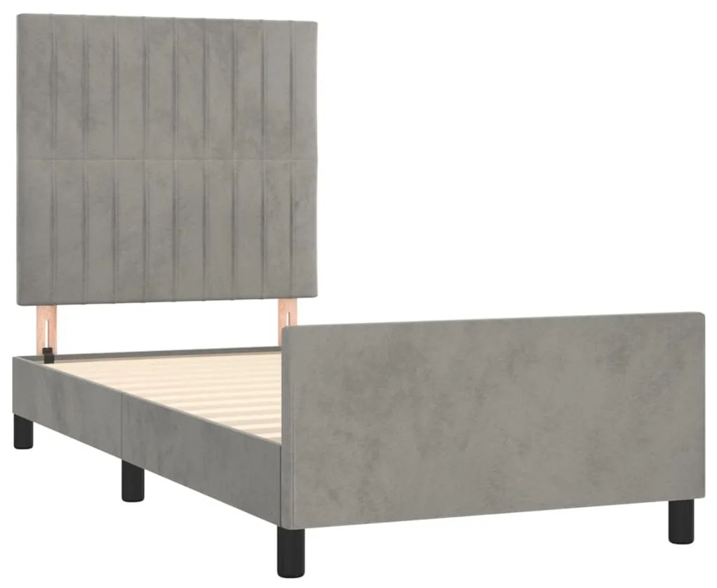 Estrutura de cama sem colchão 100x200 cm veludo cinzento-claro