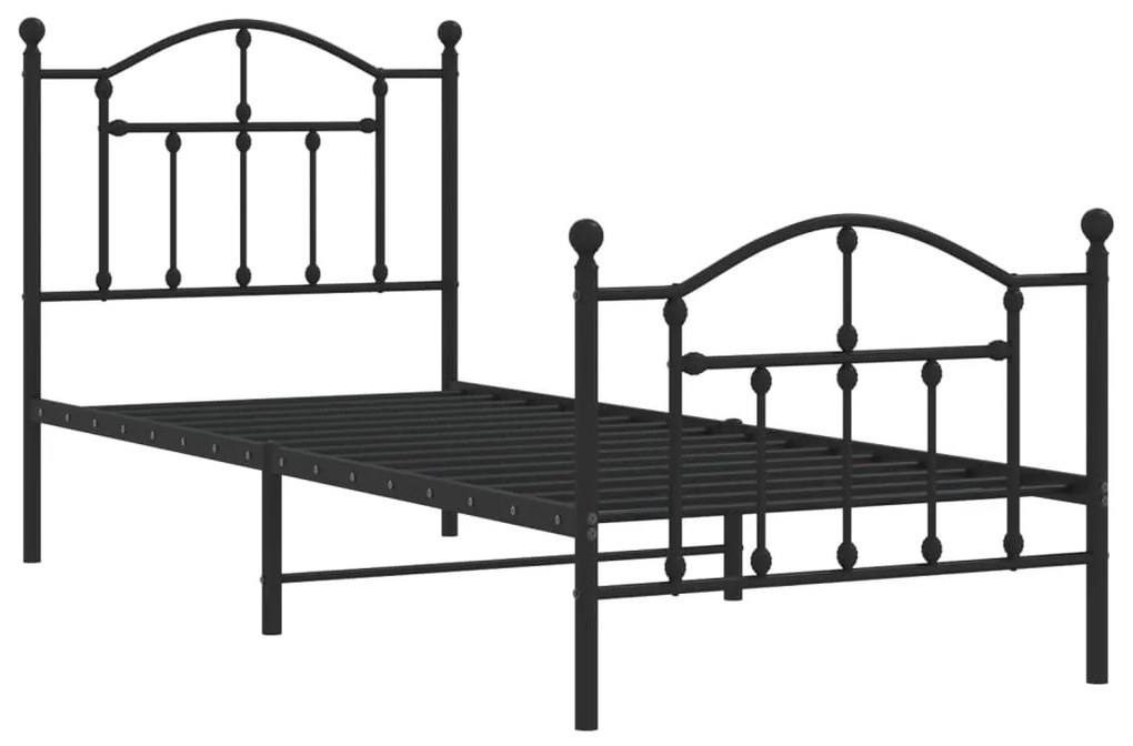 Estrutura de cama com cabeceira e pés 90x190 cm metal preto