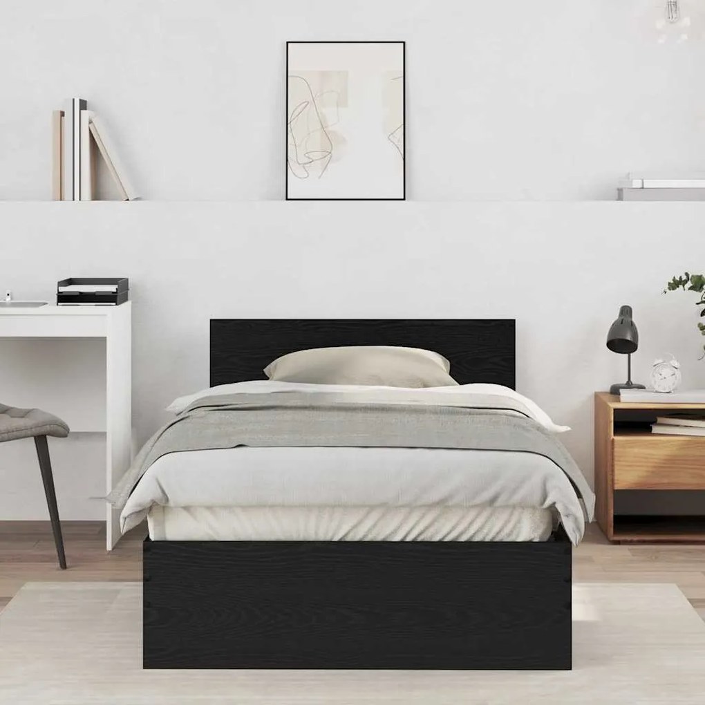 vidaXL Estrutura de Cama com Cabeceira Carvalho Preto 100 x 200 cm