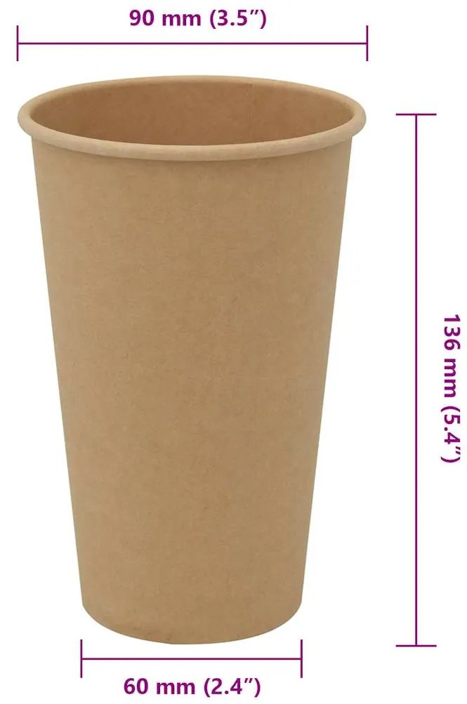 Copos de café de papel 1000 pcs 16oz 400ml castanho
