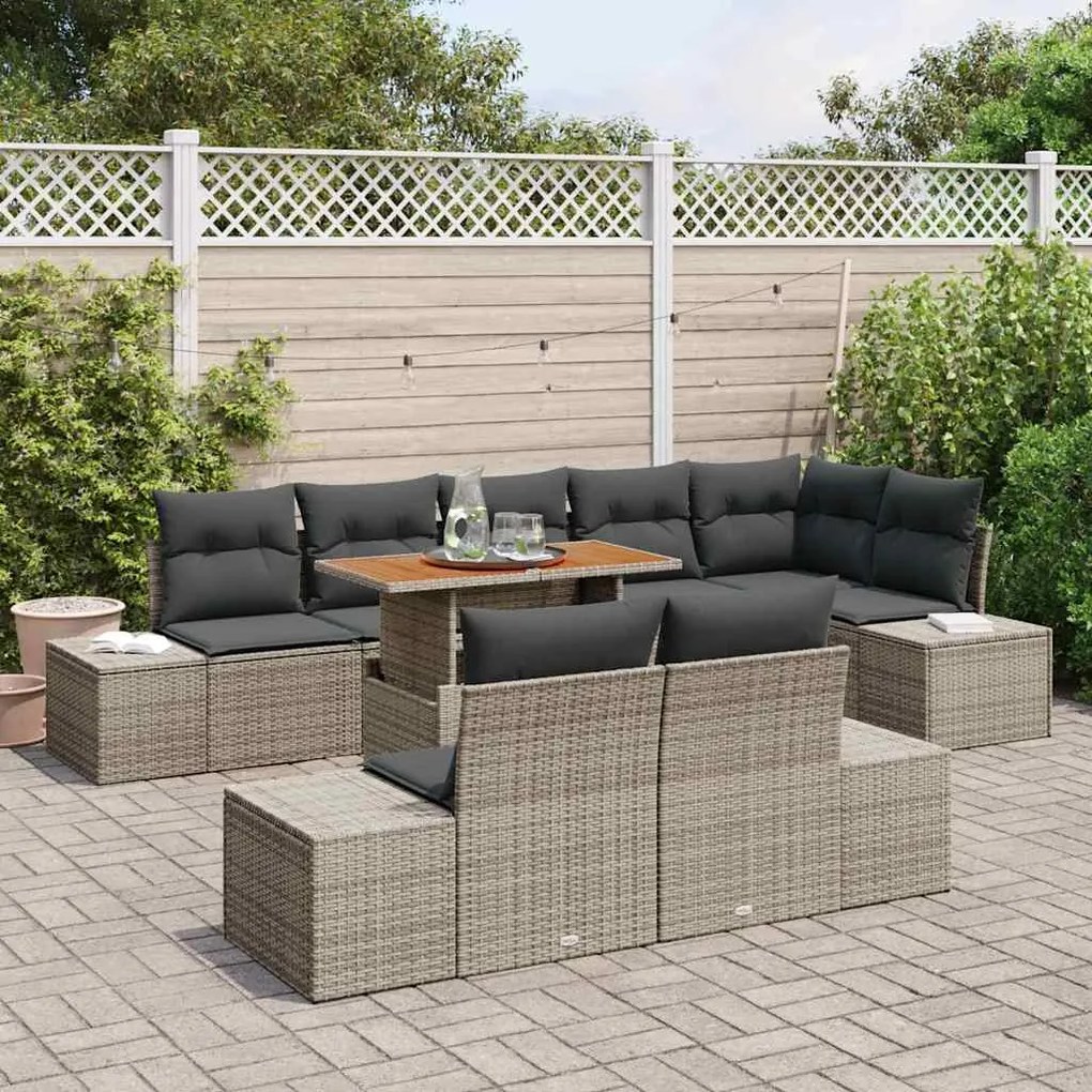 Conjunto de Jantar para Jardim de 9 Peças com Almofadas Cinza em Ratta