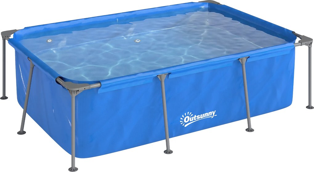 Outsunny Piscina Retangular com Estrutura Metálica e Bomba de Filtro, 260 x 181 x 67 cm, Azul | Aosom Portugal