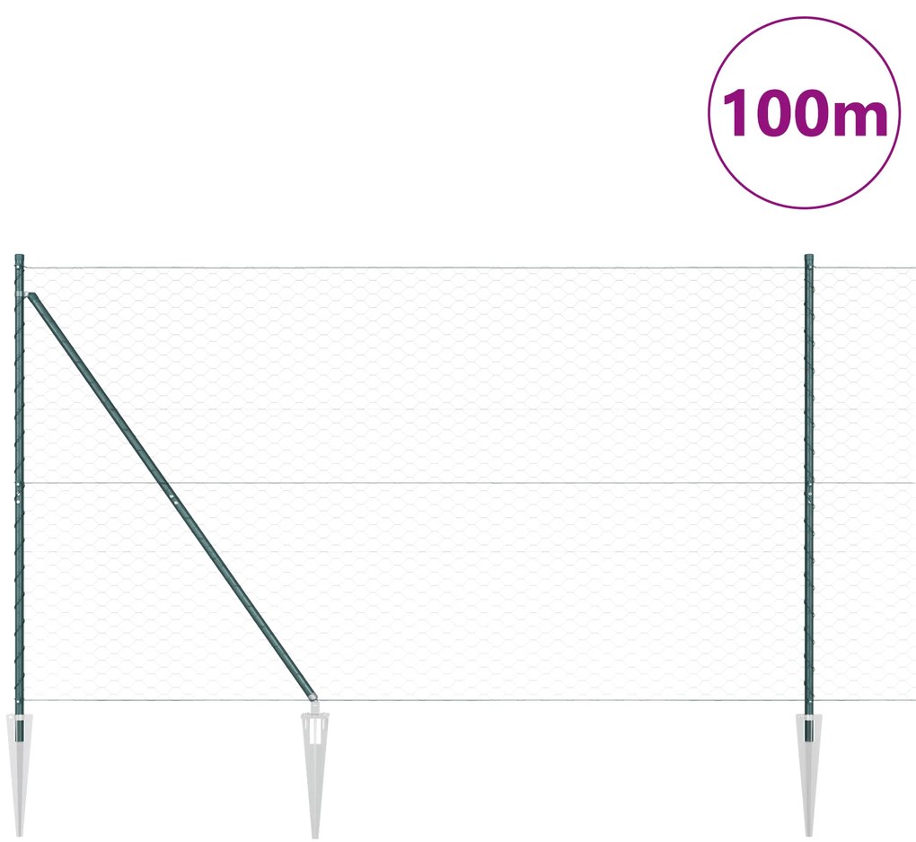Cerca Hexagonal vidaXL Verde 1,6x100 m Aço