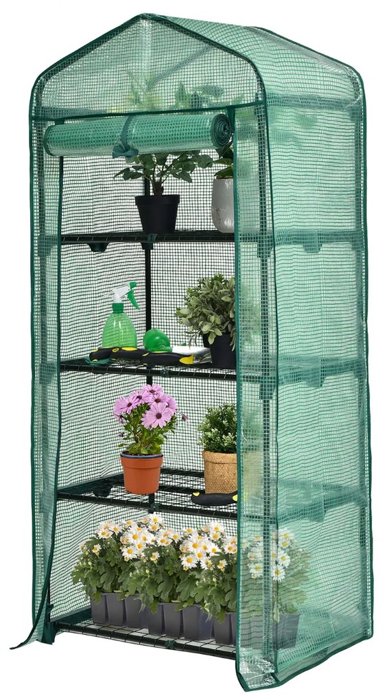 Estufa de jardim com 4 prateleiras, cobertura de PVC e estrutura metálica Mini estufa para jardinagem 70 x 49 x 159 cm verde