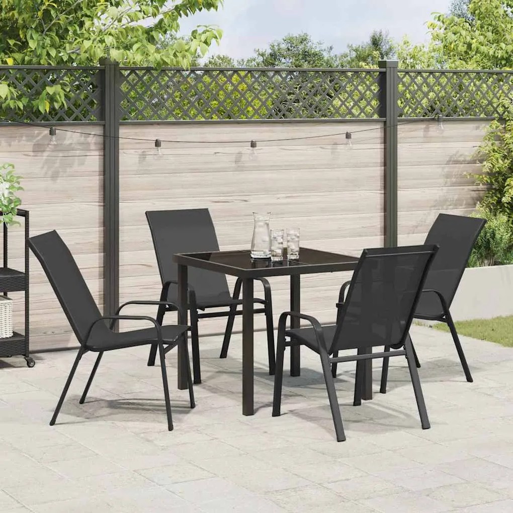 Conjunto de Jantar de Jardim 5 Peças Preto em Textilene e Aço