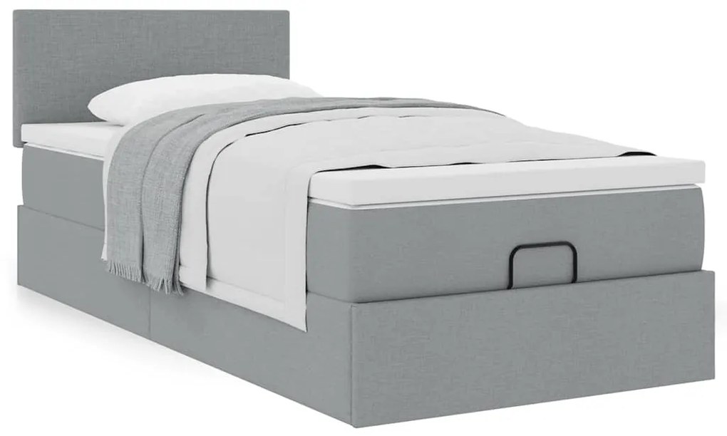 Cama otomana com colchão 90x200 cm tecido cinzento claro