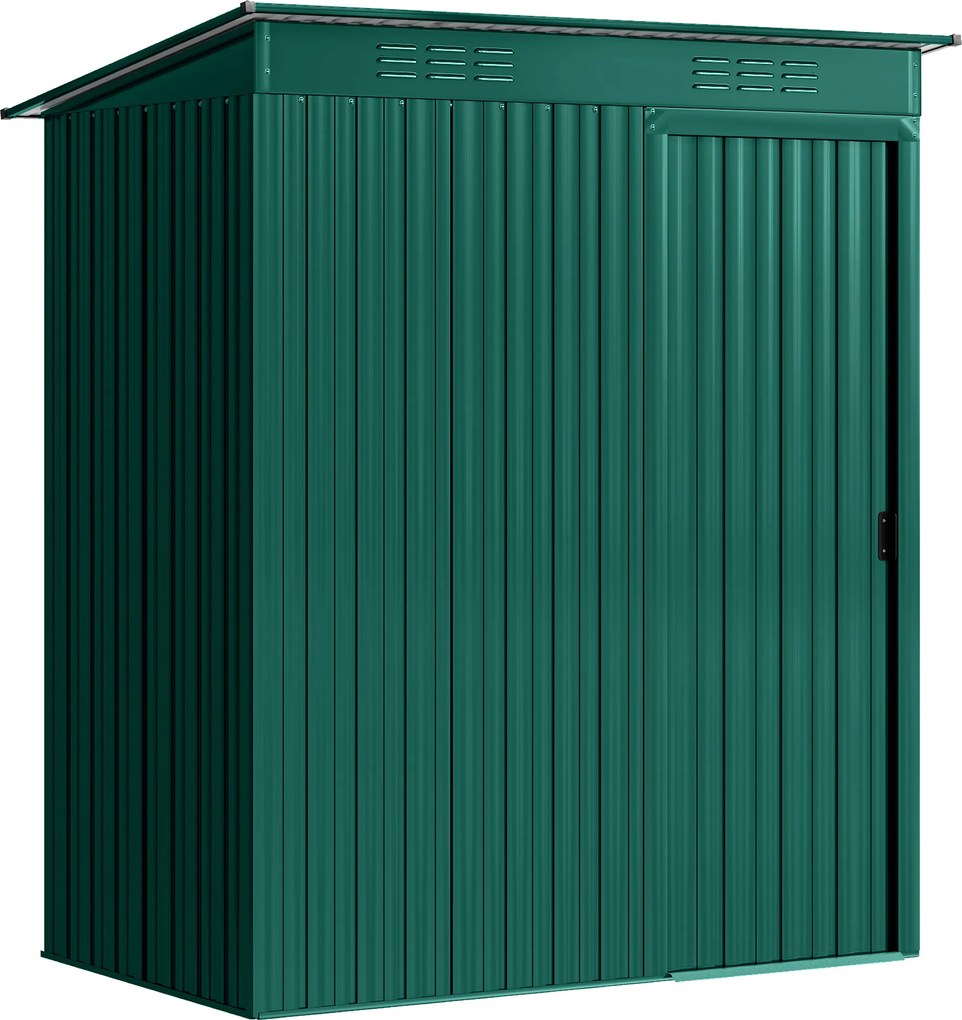 Outsunny Casinha de Jardim em Metal com Ventilação e Porta de Correr, 159x106x181 cm, Verde | Aosom Portugal