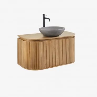 Conjunto De Móvel De Casa De Banho Suspenso Em Madeira De Manga Analis Madeira Natural & Cimento Cinzento Redondo Ø40 Cm Tarsis & Sem Espelho - Sklum