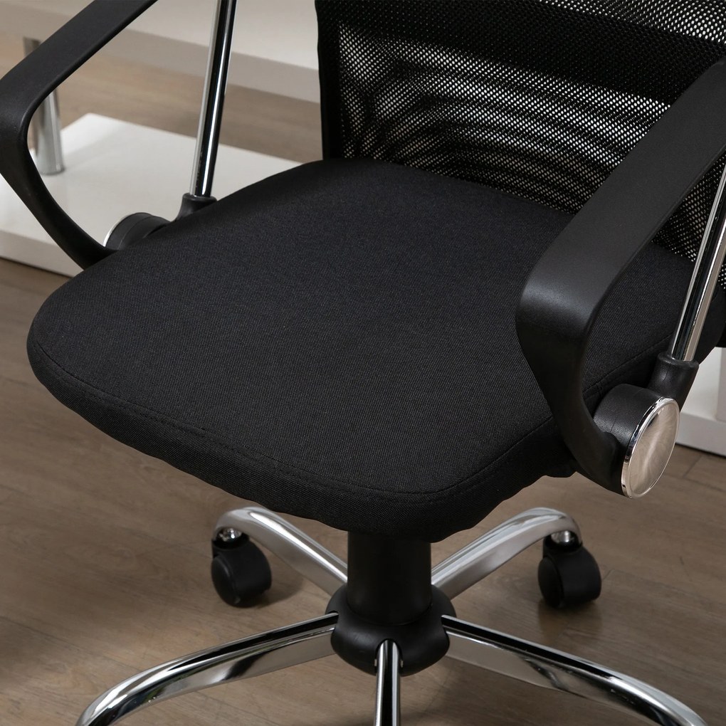 Cadeira de escritório ergonômica giratória com assento ajustável em altura, apoios de braço e rodas 57x57x93-103 cm Preto