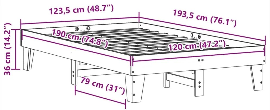 Cama sem colchão 120x190 cm madeira de pinho maciça