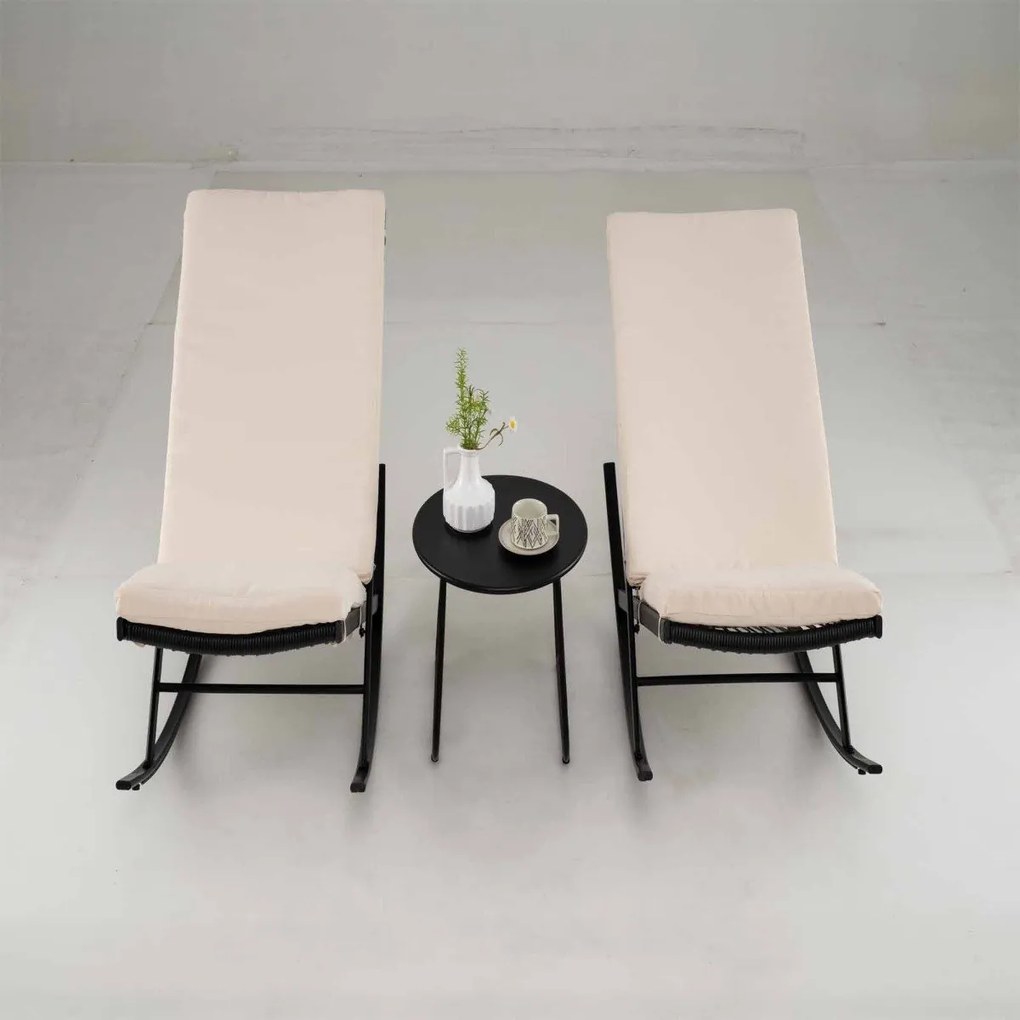 Conjunto de 3 peças para bistrô, com estrutura de metal, poltrona e mesa de lazer, assento e encosto de vime - cinza
