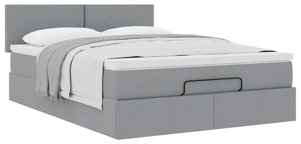 Estrutura cama otomana colchão 140x200cm tecido cinzento claro