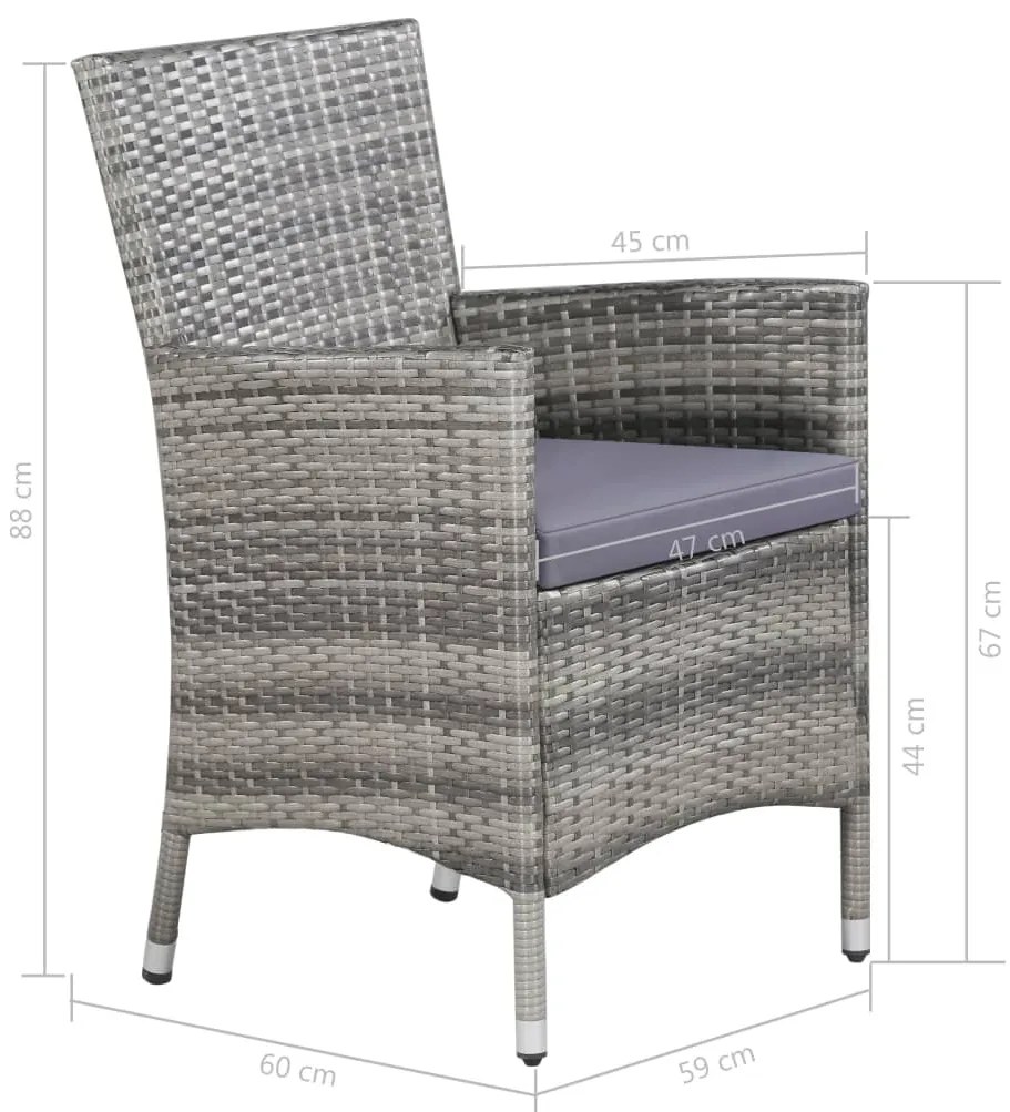 11 pcs conjunto jantar exterior c/ almofadões vime PE cinzento