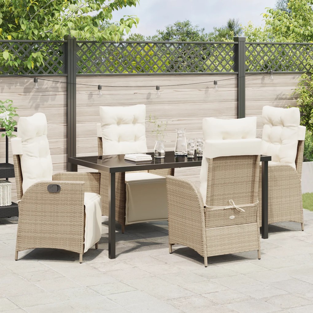 Conjunto de Jantar de Jardim - 5 Peças - Bege - Rattan Poliéster