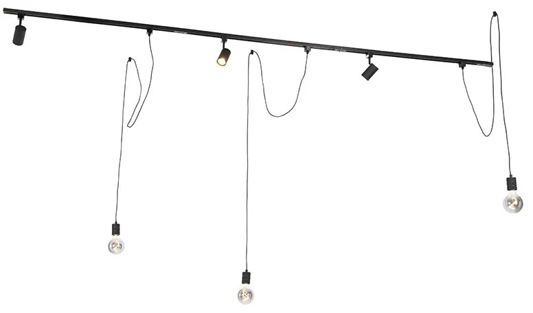 Sistema de calhas monofásico com 3 focos e 3 pendentes pretos - Cavalux Jeana Moderno
